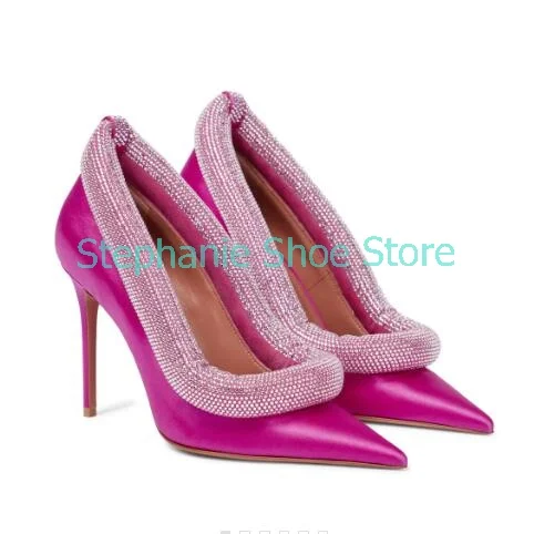 Women Luxury Pointy Toe Sparkly Crystal Topline Pumps New Style Ladies Pink Satin Pumps Party Evening Stiletto High Heel Shoes 
Women Luxury Pointy Toe Sparkly Crystal Topline Pumps New Style Ladies Pink Satin Pumps Party Evening Stiletto High Heel Shoes