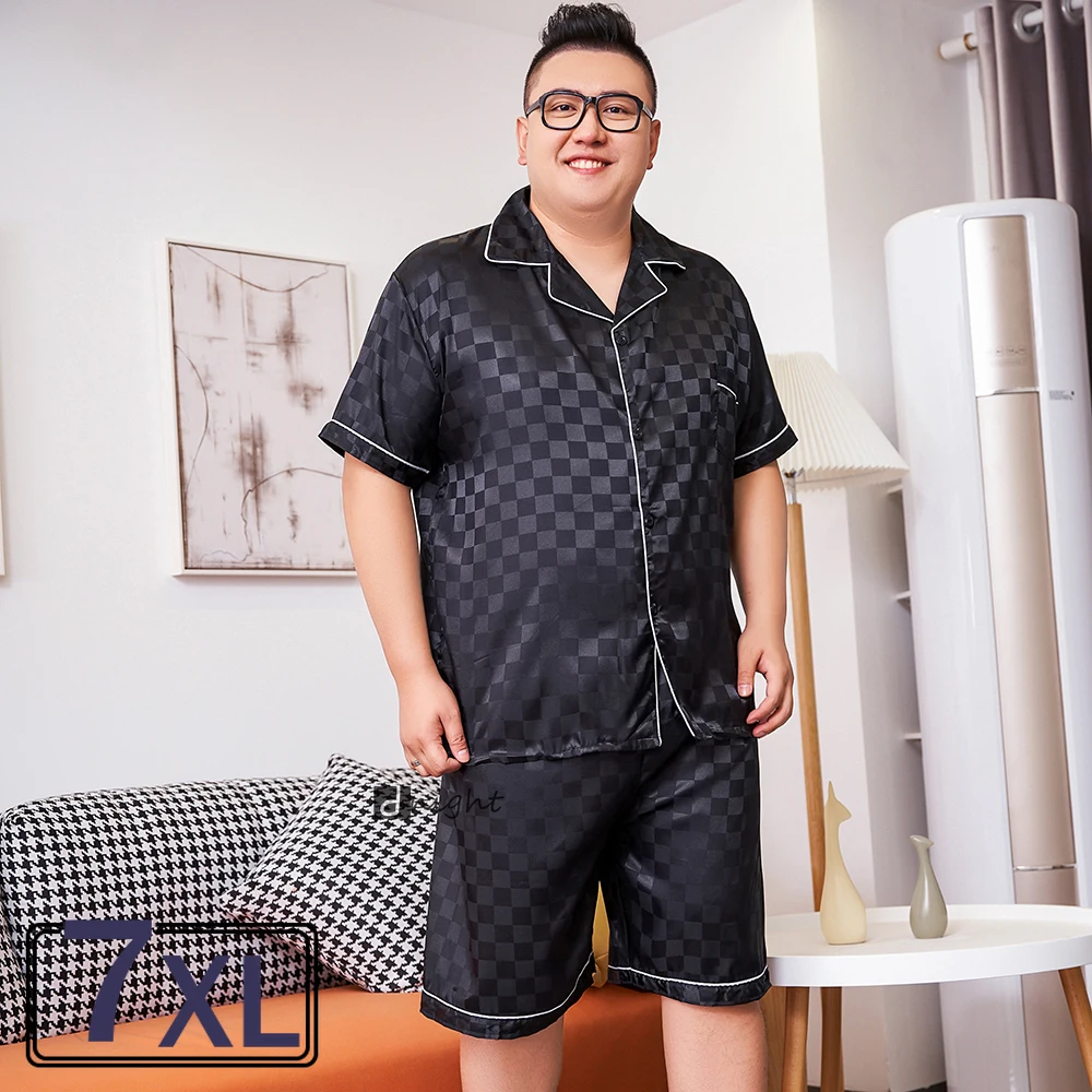 Men Silk Pajamas Set Short Sleeve Satin Summer Sleepwear Pyjama Male Homewear Lounge Wear Oversized 3XL 5XL 7XL Pijamas Trousers
Men Silk Pajamas Set Short Sleeve Satin Summer Sleepwear Pyjama Male Homewear Lounge Wear Oversized 3XL 5XL 7XL Pijamas Trousers