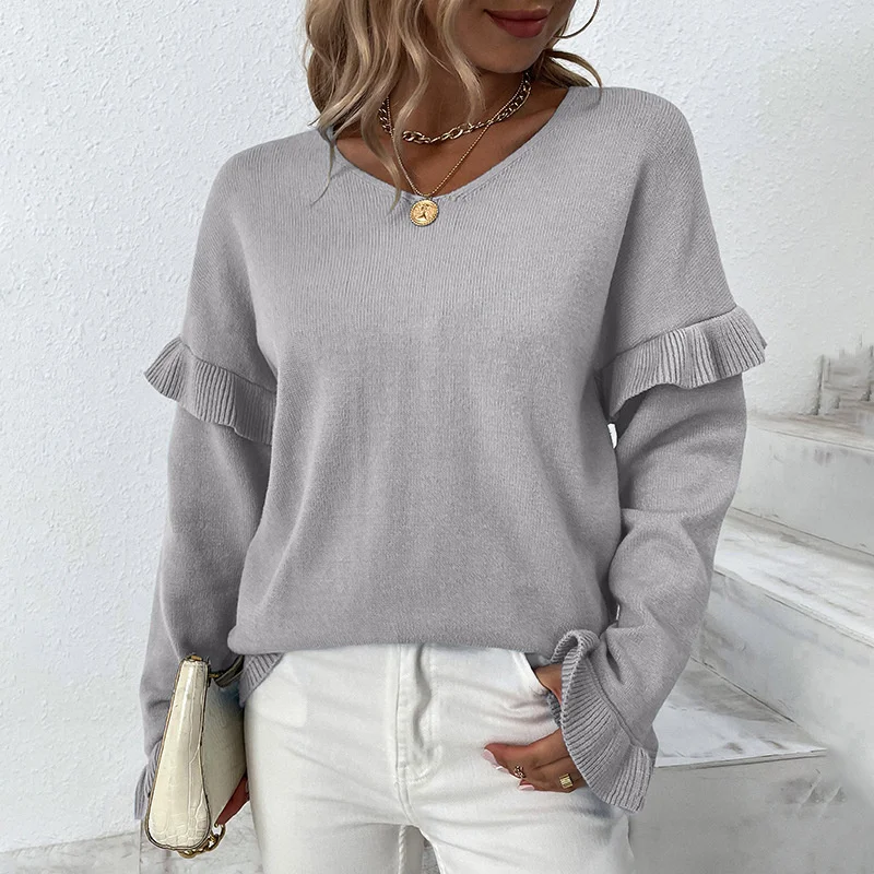 Casual fashion sweater solid color V-neck petal sleeve sweater for women autumn and winter 2023 new knitwear for women
Casual fashion sweater solid color V-neck petal sleeve sweater for women autumn and winter 2023 new knitwear for women