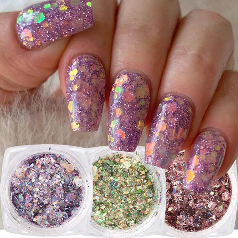 

1 Box 3D Glitter Nail Sequins Holographic Sparkly Flakes Irregular Hexagon Spangles Nail Art Tips Decorations Paillette Manicure