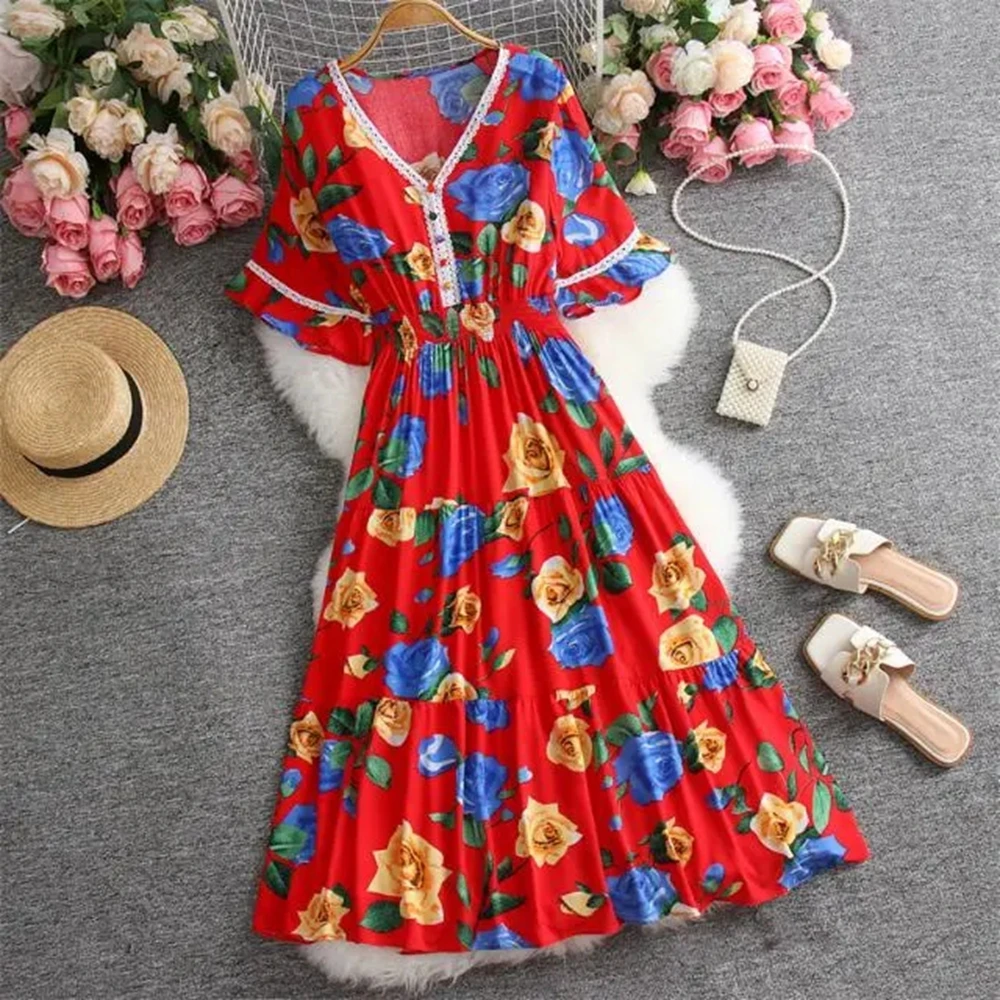 Women's Dresses Summer Bohemian Casual Short Sleeve Dress Female Floral Print V Neck Dress
Women's Dresses Summer Bohemian Casual Short Sleeve Dress Female Floral Print V Neck Dress