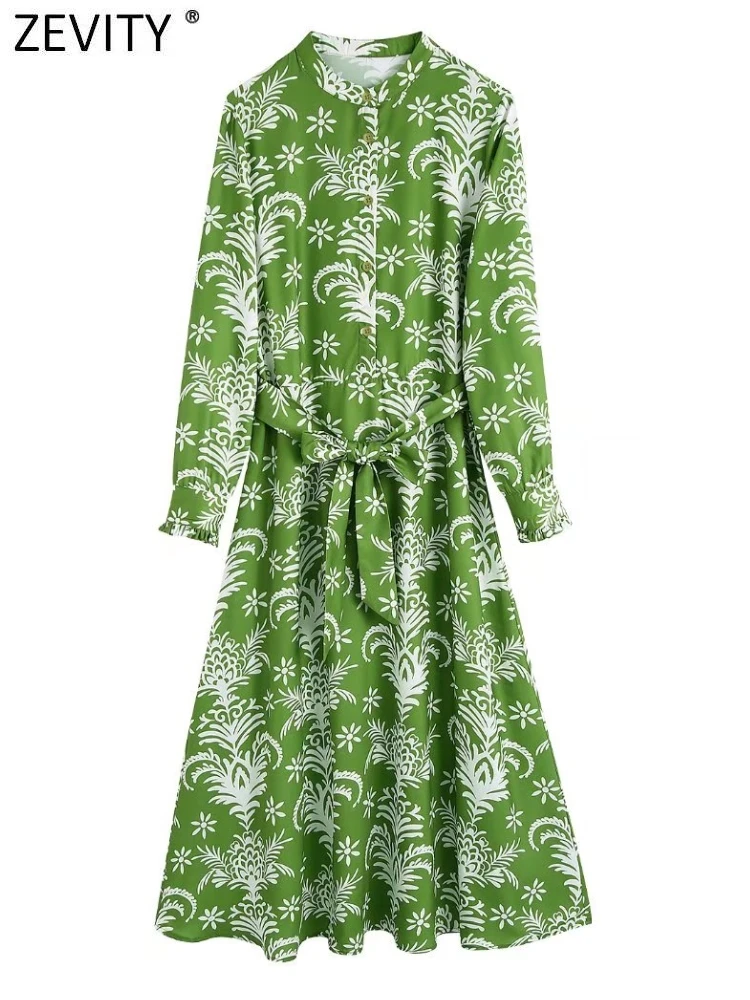 Zevity Women Vintage Stand Collar Leaves Print Green Midi Dress Female Chic Long Sleeve Bow Sashes Casual Vestidos DS340
Zevity Women Vintage Stand Collar Leaves Print Green Midi Dress Female Chic Long Sleeve Bow Sashes Casual Vestidos DS340