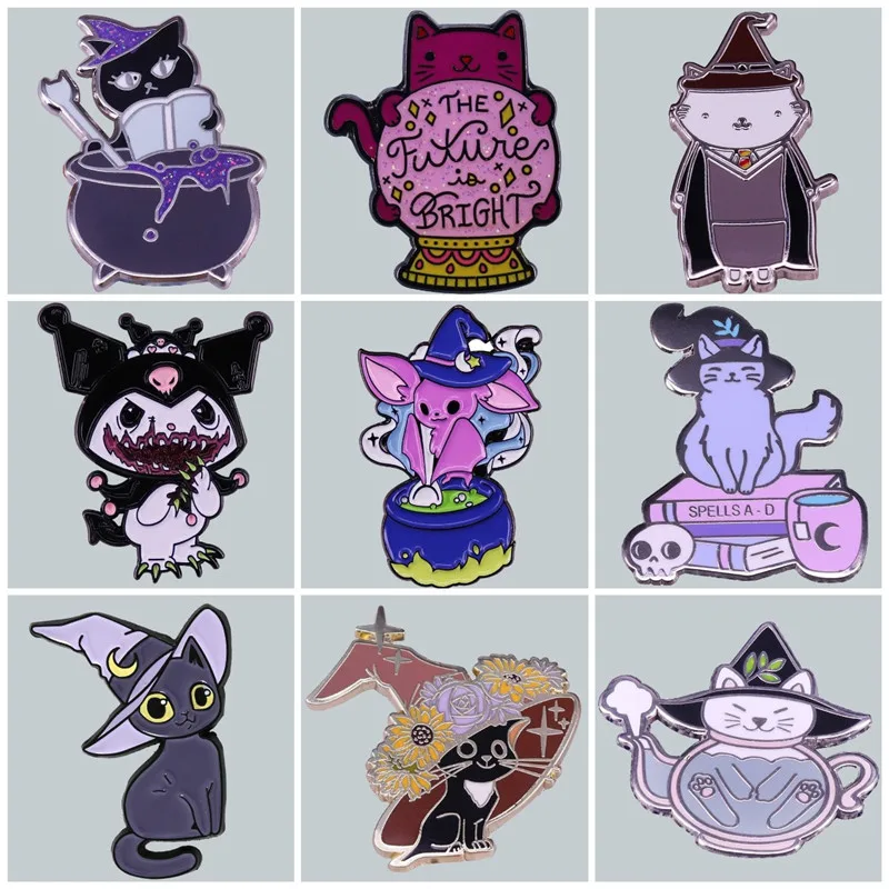 

Magic Witch Cat Wizard Kitty Kitten Enamel Brooch Pin Brooches Lapel Pins Badge Denim Jacket Jewelry Accessories Fashion Gifts