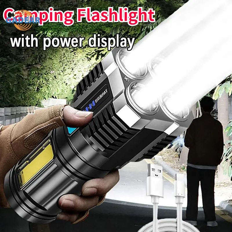 High Power 4Leds LED Flashlight USB Rechargeable Torch light Waterproof Super Bright Portable Flashlight Camping Lamp for Hiking
High Power 4Leds LED Flashlight USB Rechargeable Torch light Waterproof Super Bright Portable Flashlight Camping Lamp for Hiking