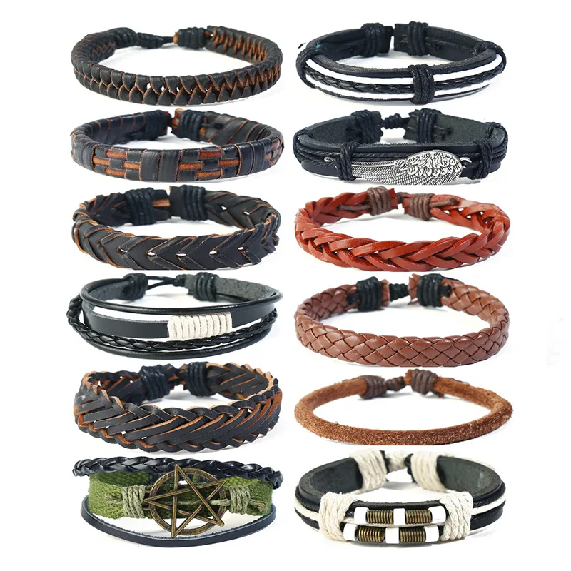 12pcs/Set Men's Leather Wrap Cuff Bracelet Male Famale DIY Wristband Bracelet Hemp Cords Ethnic Tribal Jewelry Adjustable
12pcs/Set Men's Leather Wrap Cuff Bracelet Male Famale DIY Wristband Bracelet Hemp Cords Ethnic Tribal Jewelry Adjustable