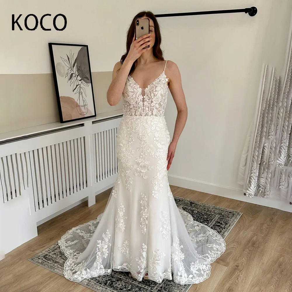 

MACDOUGAL Wedding Dress Plunging V-neckline Bodice robe de mariée Stunning Floral Lace Sparkling Bead For Women Custom Made 2023