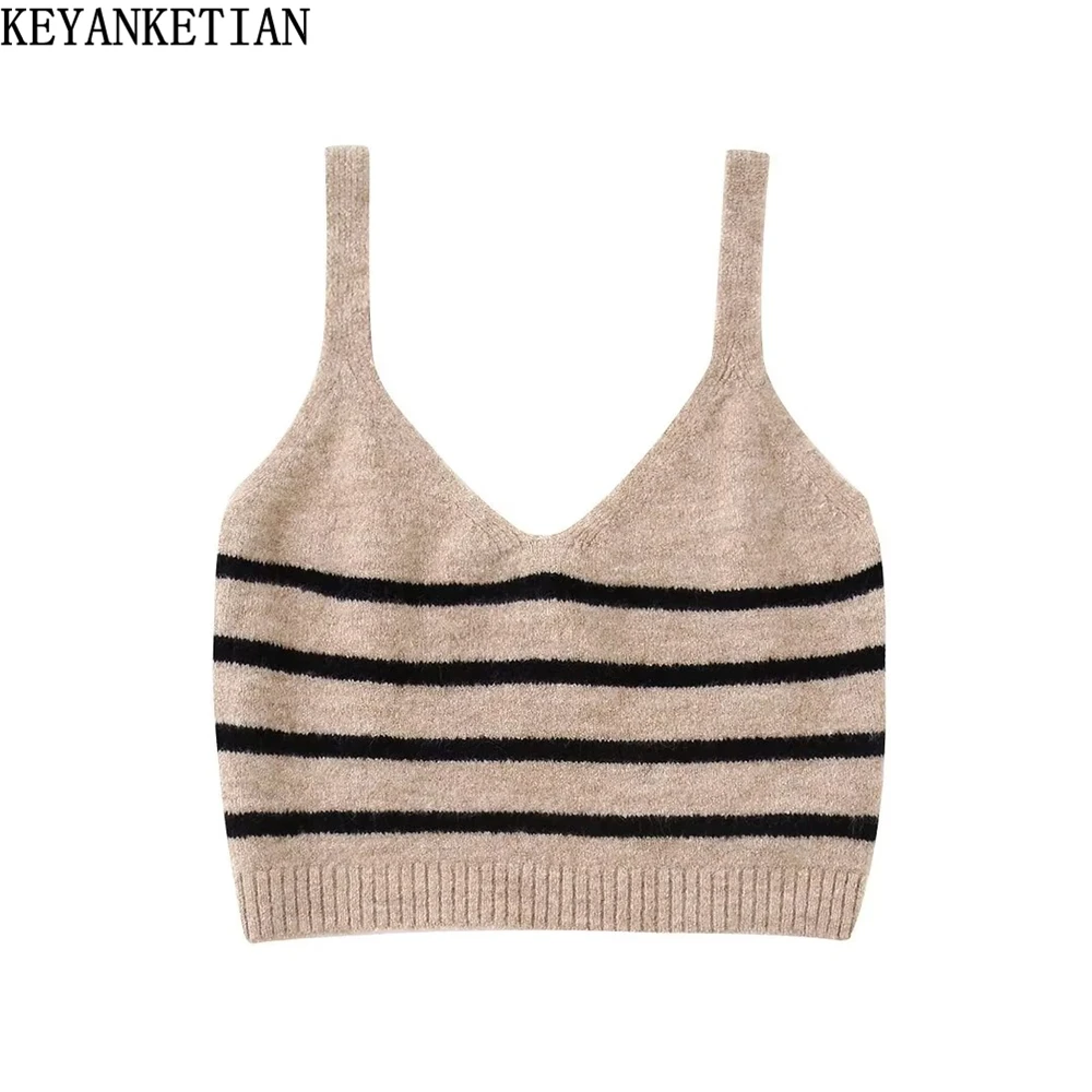 KEYANKETIAN women's horizontal striped knitted suspenders autumn new retro style V-neck waistless short sweater vest
KEYANKETIAN women's horizontal striped knitted suspenders autumn new retro style V-neck waistless short sweater vest