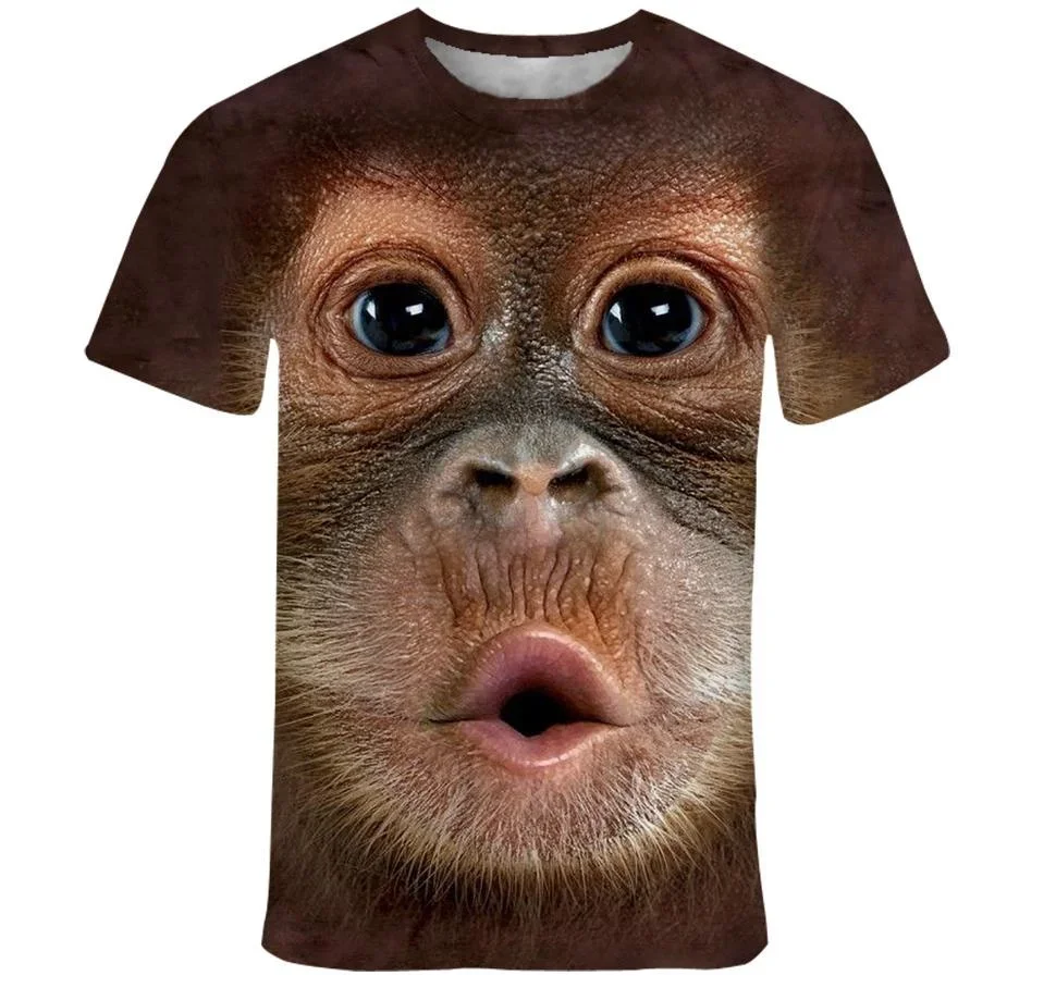 Funny Monkey Men's T-shirt 3D Printing Orangutan Short Sleeve Fashion Oversized Clothing