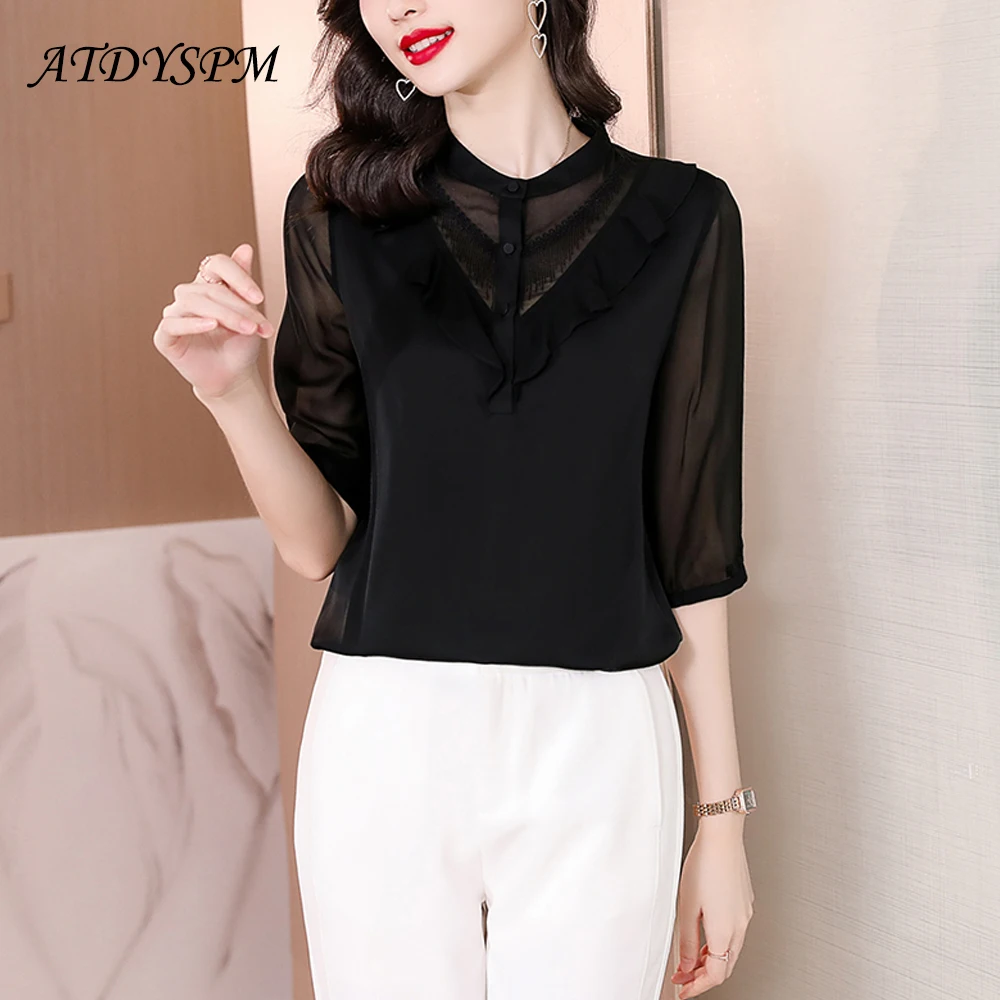 Women Silk Shirts Blouses Fashion 2022 Summer Loose Elegant Black Tops Woman Comfortable Female Casual Clothing
Women Silk Shirts Blouses Fashion 2022 Summer Loose Elegant Black Tops Woman Comfortable Female Casual Clothing