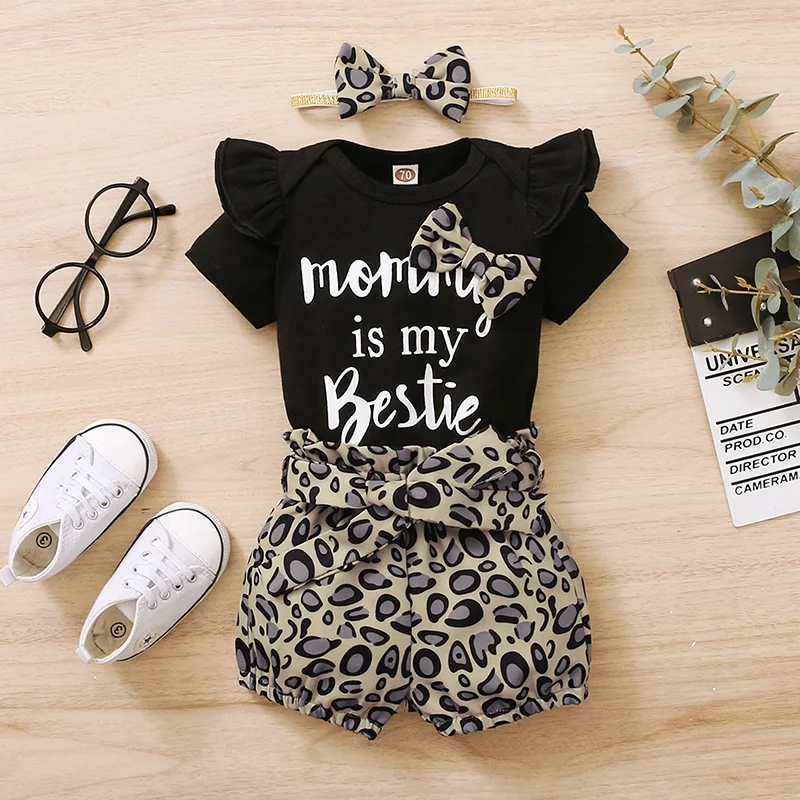 0-18 Months Fashion Baby Girls Clothes Summer Set Letter Print Short Sleeve Romper and Leopard Short Pants with Headband 3PCS
0-18 Months Fashion Baby Girls Clothes Summer Set Letter Print Short Sleeve Romper and Leopard Short Pants with Headband 3PCS