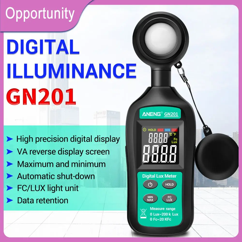 ANENG GN201 Lux Meter 200K Luxmeter Digital Light Meter Photometer Uv Meter UV Radiometer Handheld Illuminometer Photometer
ANENG GN201 Lux Meter 200K Luxmeter Digital Light Meter Photometer Uv Meter UV Radiometer Handheld Illuminometer Photometer