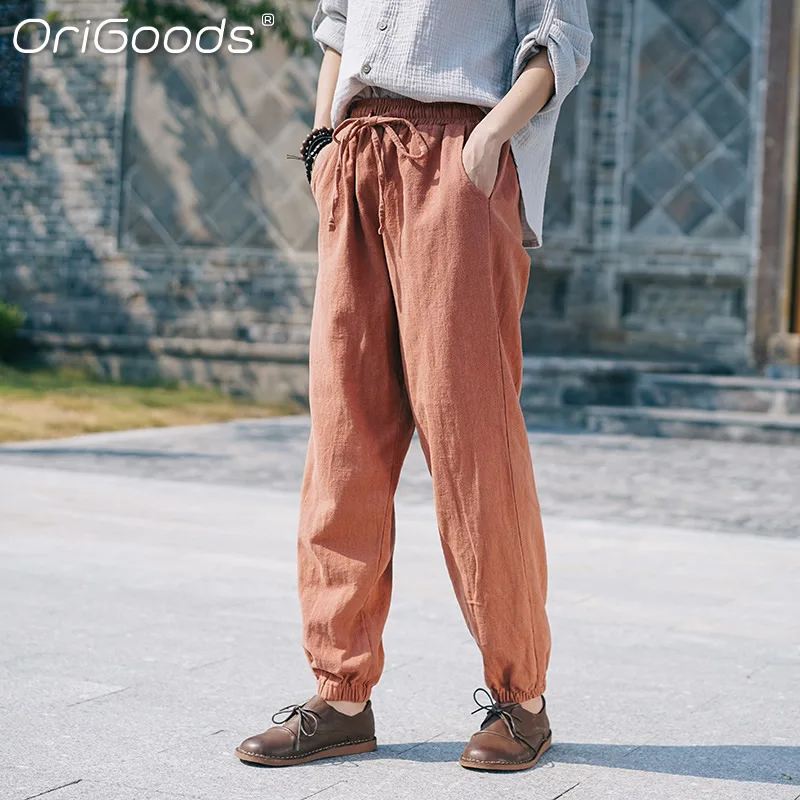 Женские льняные брюки OriGoods с эластичным поясом, однотонные льняные брюки, свободные винтажные брюки для женщин, Новинка весна-осень 2022, брюк...
Женские льняные брюки OriGoods с эластичным поясом, однотонные льняные брюки, свободные винтажные брюки для женщин, Новинка весна-осень 2022, брюк...