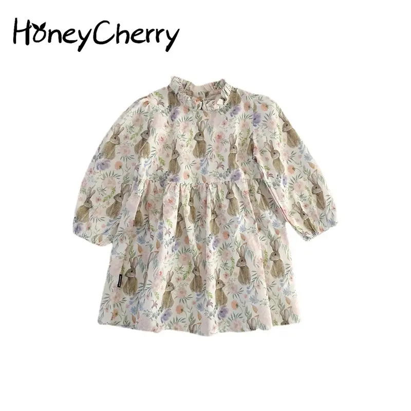 HoneyCherry Girl's Rabbit Print Long-sleeved Dress New Wood Ear Trim Bubble Sleeve Princess Dress Girls Clothes
HoneyCherry Girl's Rabbit Print Long-sleeved Dress New Wood Ear Trim Bubble Sleeve Princess Dress Girls Clothes