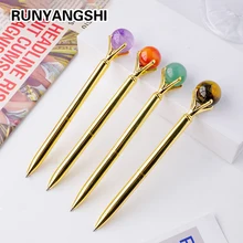 1PC Natural Crystal Sphere Stone Crystal Ball Decorate Black Ballpoint Pens Writing Ballpen Stationery Office School Supplies