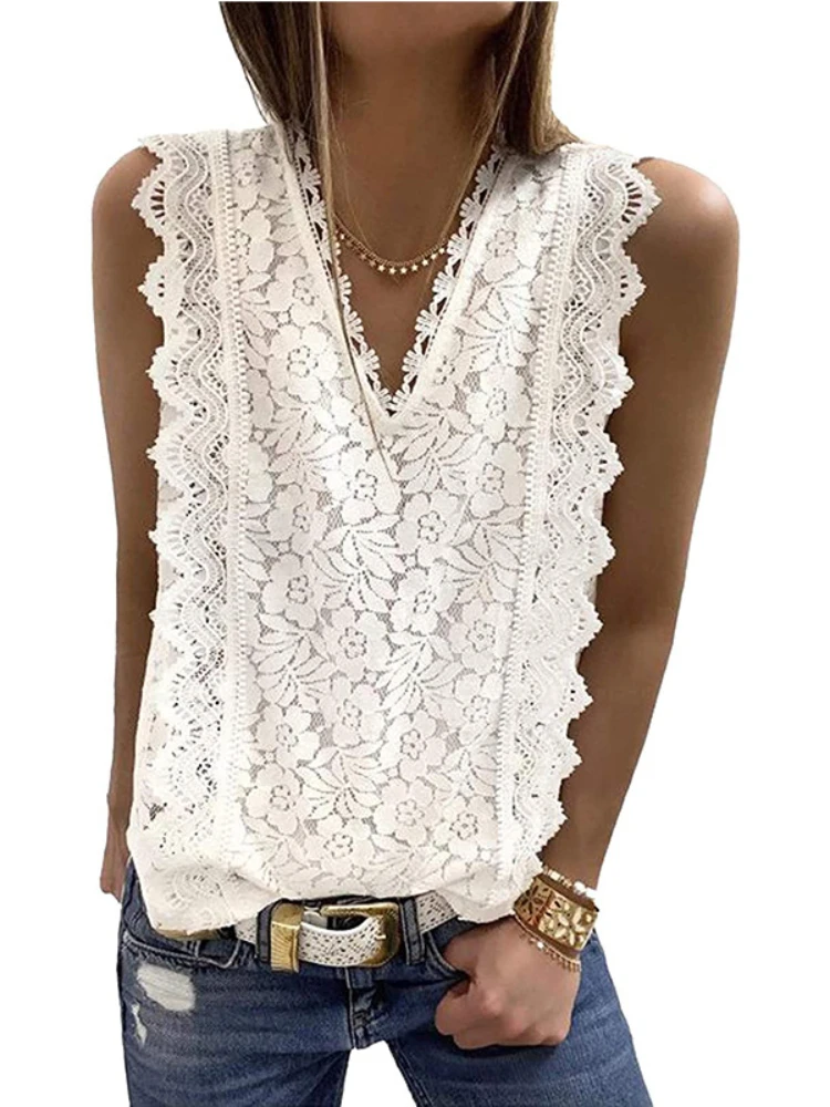 2023 European and American Summer Women Clothing New In Lace Loose Vest V-neck Women Tops Solid Causal Sleeveless Tank Tops
2023 European and American Summer Women Clothing New In Lace Loose Vest V-neck Women Tops Solid Causal Sleeveless Tank Tops