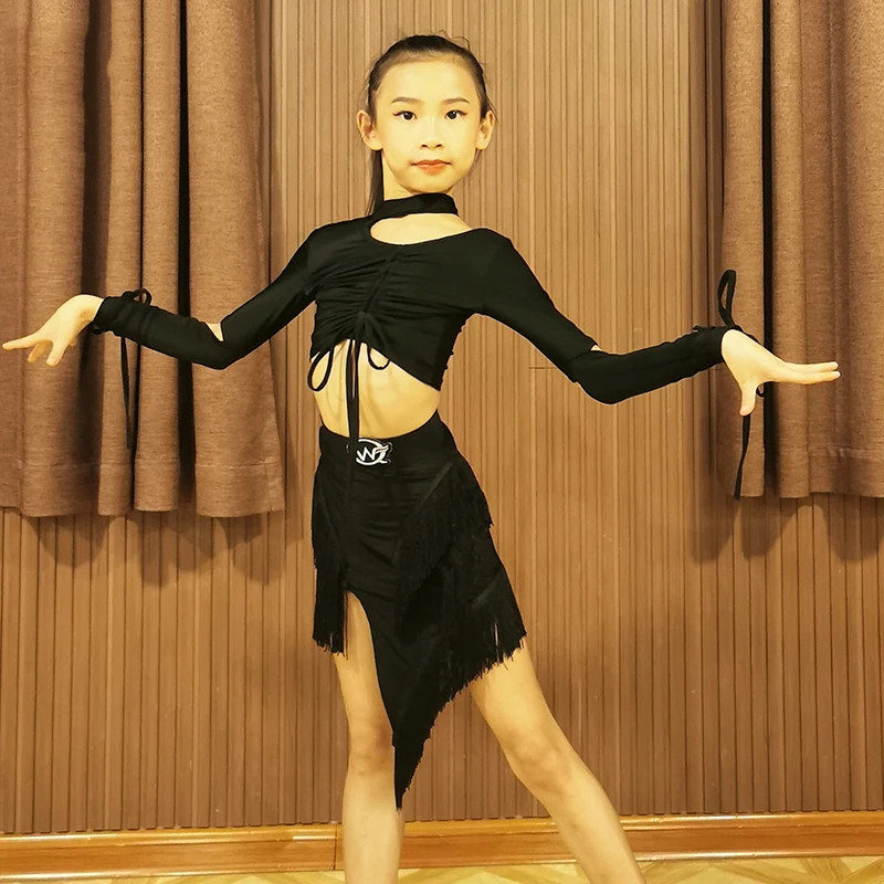 Kids Latin Dance Costume Black Tops Irregular Tassel Skirt Girls Latin Competition Dress Cha Cha Samba Practice Dress BL8256
Kids Latin Dance Costume Black Tops Irregular Tassel Skirt Girls Latin Competition Dress Cha Cha Samba Practice Dress BL8256