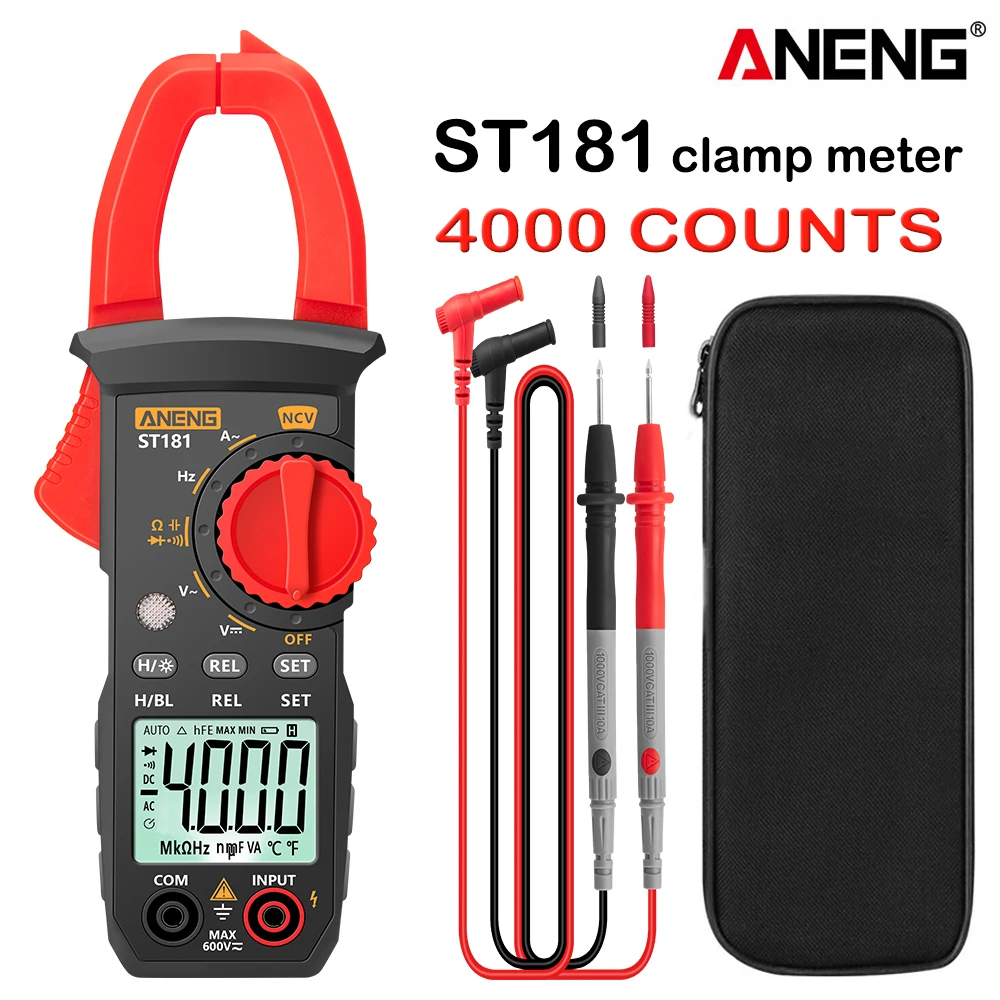 

Цифровой мультиметр-зажим ANENG ST181, амперметр постоянного/переменного тока, 4000 отсчетов, тестер напряжения для автомобиля, тестер емкости и бесконтактного напряжения