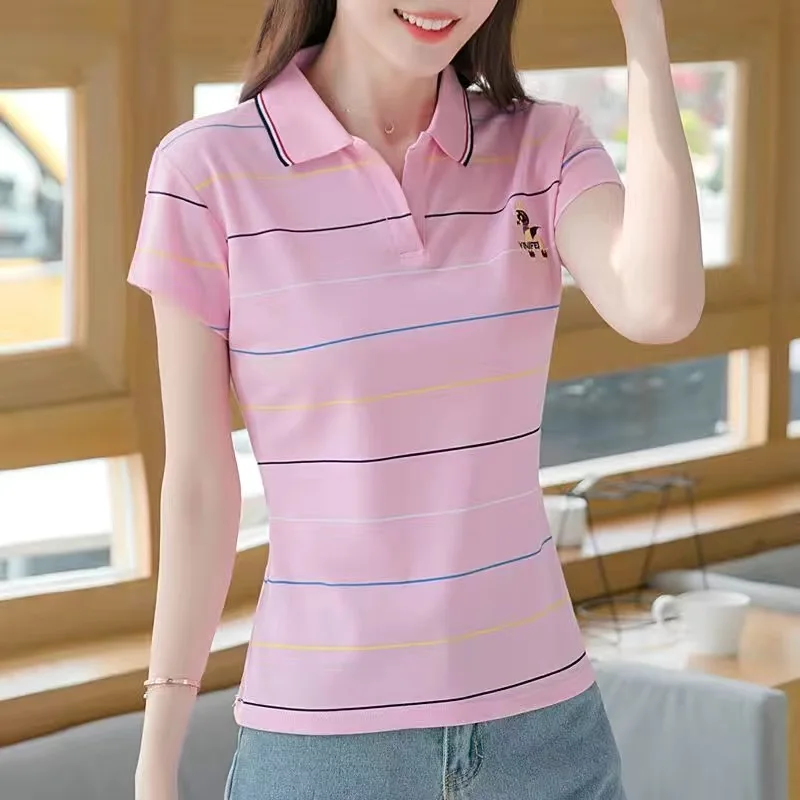 Women Short sleeve tops golf T-shirt Summer Fashion streak Polo shirt for Women Large size 5XL Lapel golf wear tees Free deliver
Women Short sleeve tops golf T-shirt Summer Fashion streak Polo shirt for Women Large size 5XL Lapel golf wear tees Free deliver