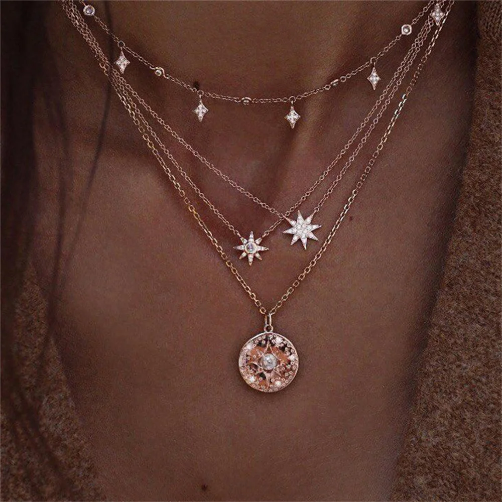 Fashion Bohemian Multi layered Gold Clavicle Necklaces For Women Moon Star Pendant Choker Exquisite Jewelry for Ladies Gift
Fashion Bohemian Multi layered Gold Clavicle Necklaces For Women Moon Star Pendant Choker Exquisite Jewelry for Ladies Gift