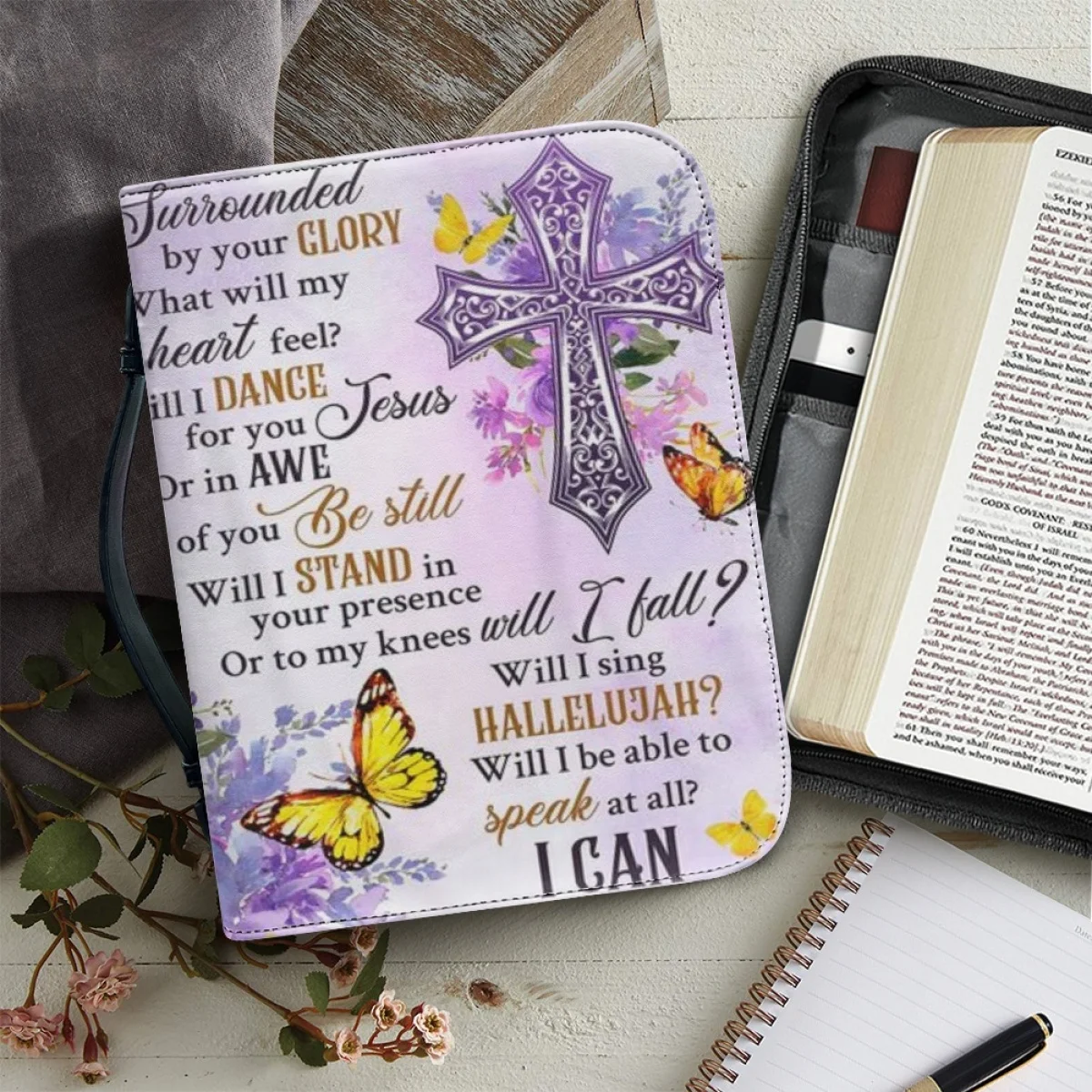 FORUDESIGNS Cross Butterfly Words Print Bible Bag Leather New Bible Cover Bag Universal Handy Handbags for Travel Supplies
FORUDESIGNS Cross Butterfly Words Print Bible Bag Leather New Bible Cover Bag Universal Handy Handbags for Travel Supplies