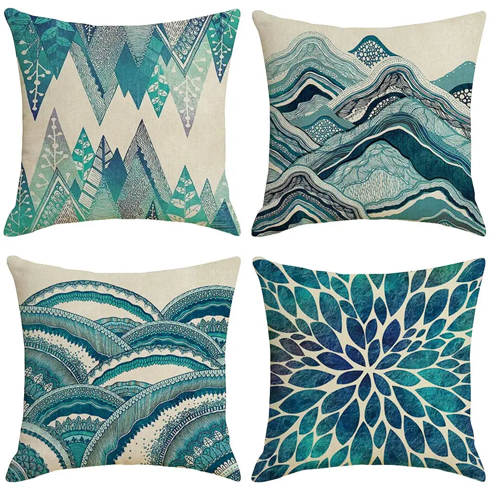 

Cyan abstract geometric watercolor painting linen pillowcase sofa cushion cover home decoration can be customized for you 40x40