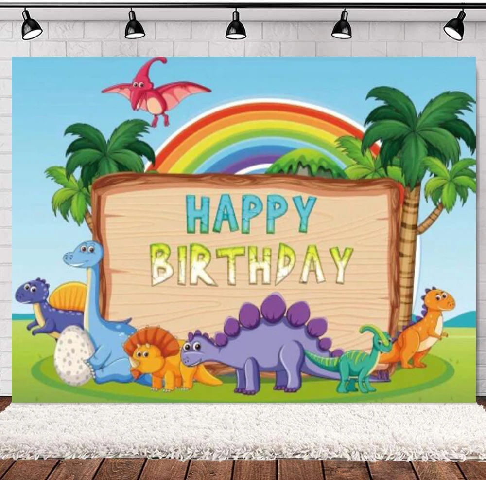 Happy Birthday Photography Backdrop Cartoon Animals Dinosaur Green Grass Trees Rainbow Party Background Kids Baby Portrait Decor
Happy Birthday Photography Backdrop Cartoon Animals Dinosaur Green Grass Trees Rainbow Party Background Kids Baby Portrait Decor