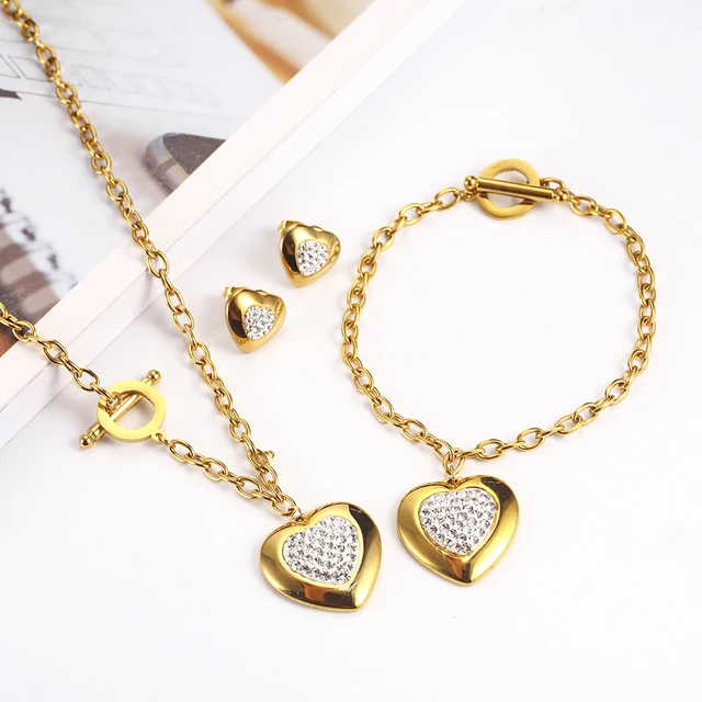 Stainless Steel Heart Necklace Earrings Jewelry For Women Sets Wedding Jewellery Jewelry Sets Gifts 2019 Fashion wholesale
Stainless Steel Heart Necklace Earrings Jewelry For Women Sets Wedding Jewellery Jewelry Sets Gifts 2019 Fashion wholesale