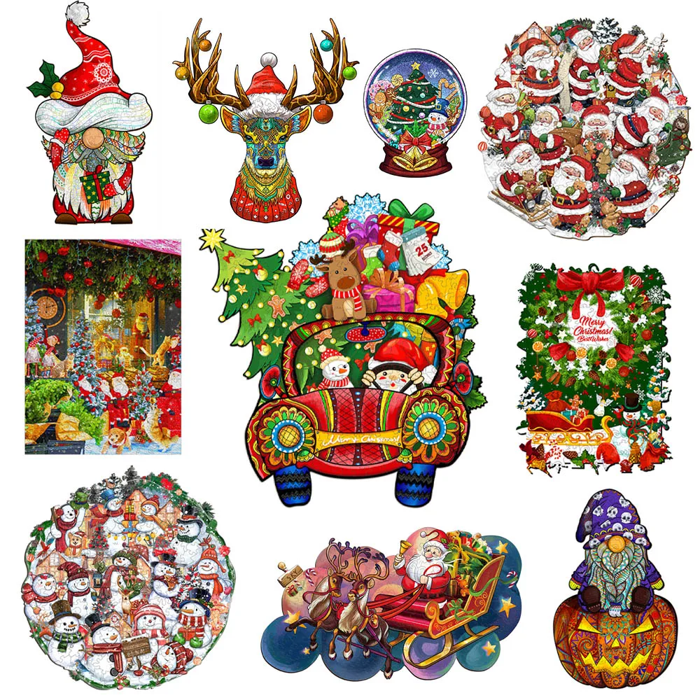 

Merry Christmas Kids Wooden Animal Jigsaw Puzzle Santa Claus Snowman Children Decompression Toys Wooden Puzzles For Adults Gifts