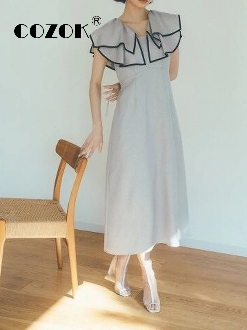 Cozok Japanese Sweet Dress Layering Lapel Collar Patchwork Contrast Color Vestidos Femme Robe New Women Temperament Slim Dresses 
Cozok Japanese Sweet Dress Layering Lapel Collar Patchwork Contrast Color Vestidos Femme Robe New Women Temperament Slim Dresses