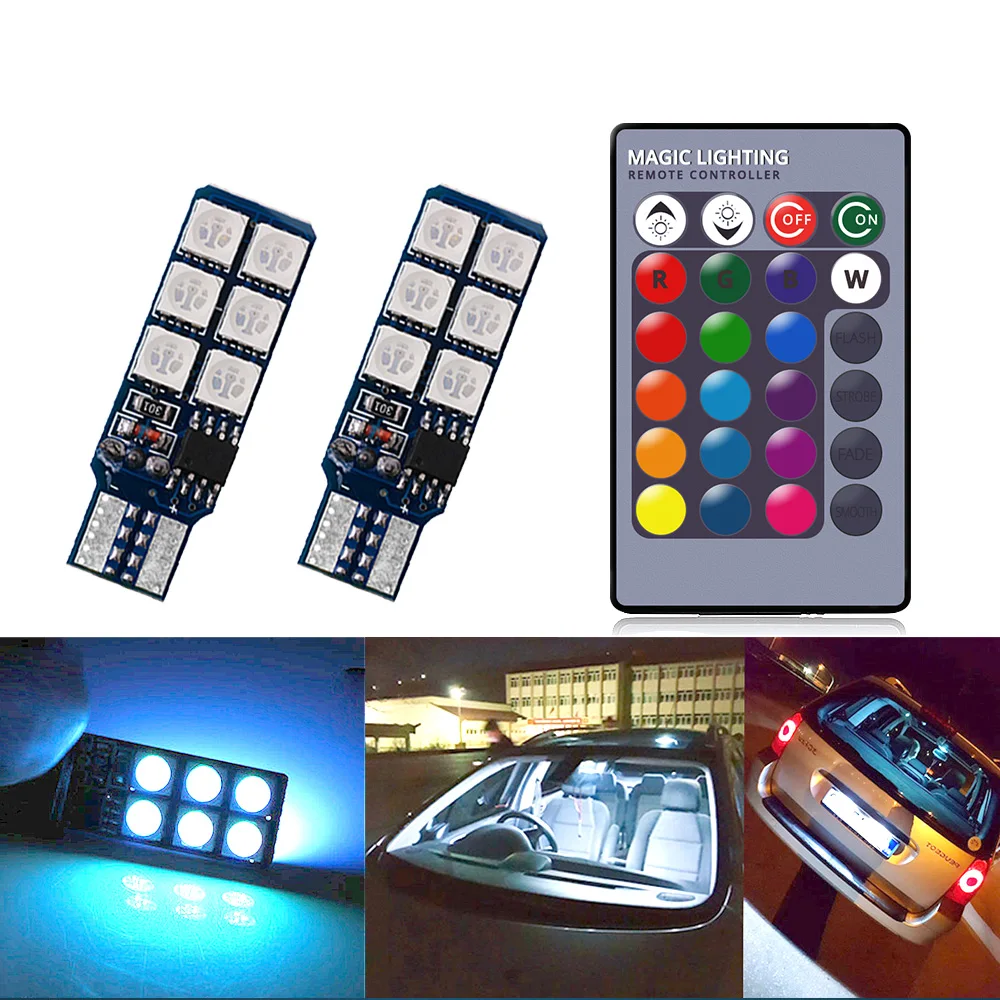 2PCS Auto Interior Decoration Lamp T10 W5W 5050 Atmosphere Car Light RGB 12 LED with Remote Controller Colorful Reading Blub 12V
2PCS Auto Interior Decoration Lamp T10 W5W 5050 Atmosphere Car Light RGB 12 LED with Remote Controller Colorful Reading Blub 12V