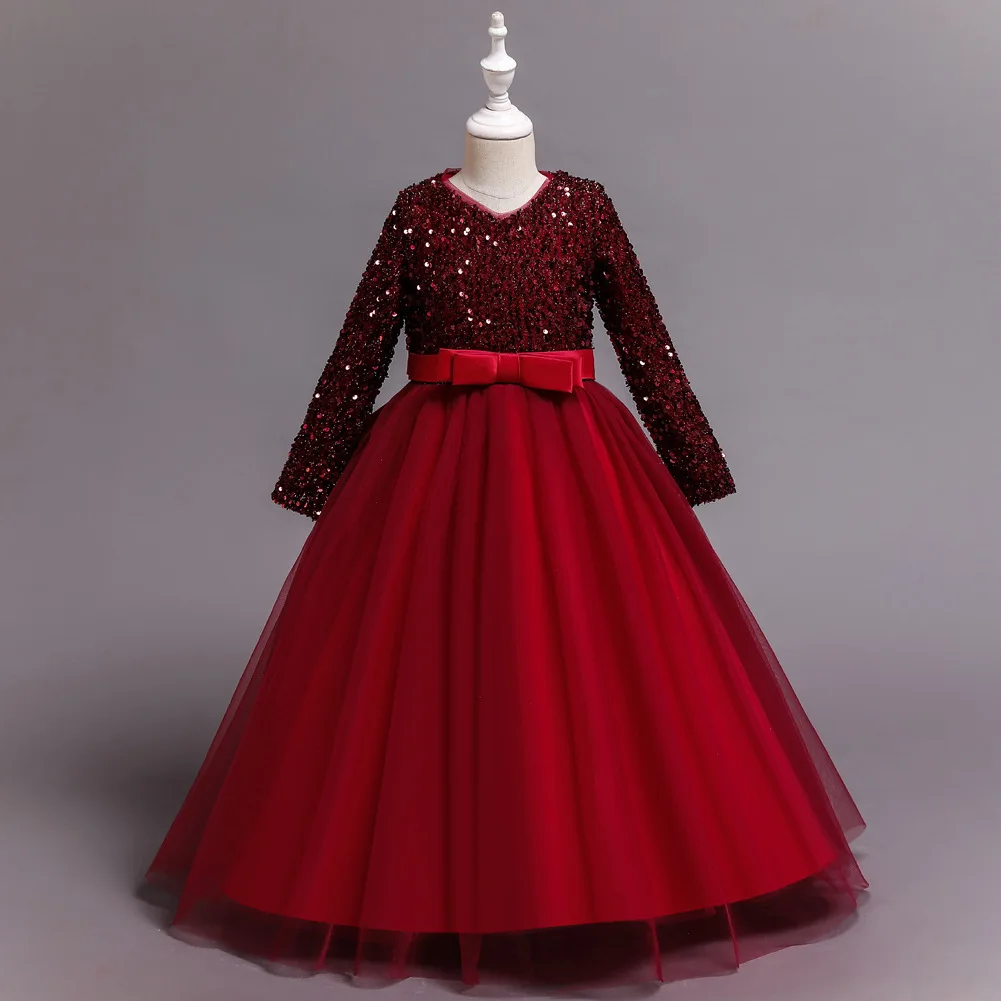 Long Sleeve Girls Dress Sequined Mesh Bow Children Princess Wedding Birthday Party Clothing 2022 New Spring Kids Teeds Outfit
Long Sleeve Girls Dress Sequined Mesh Bow Children Princess Wedding Birthday Party Clothing 2022 New Spring Kids Teeds Outfit