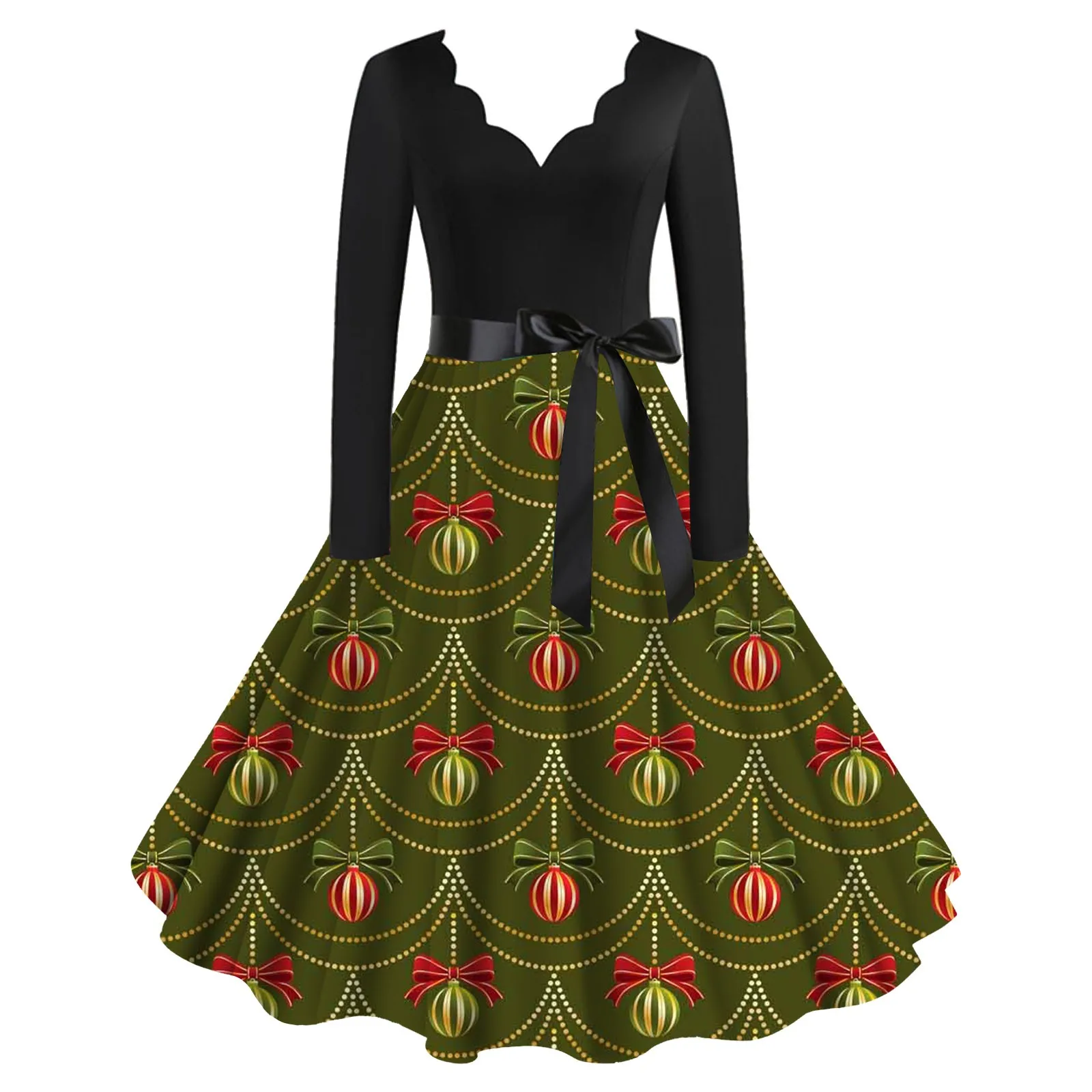Ladies Christmas Print V Neck Long Sleeve Dress Belt Swing Cocktail Party Ball Dress Summer Long Dresses
Ladies Christmas Print V Neck Long Sleeve Dress Belt Swing Cocktail Party Ball Dress Summer Long Dresses