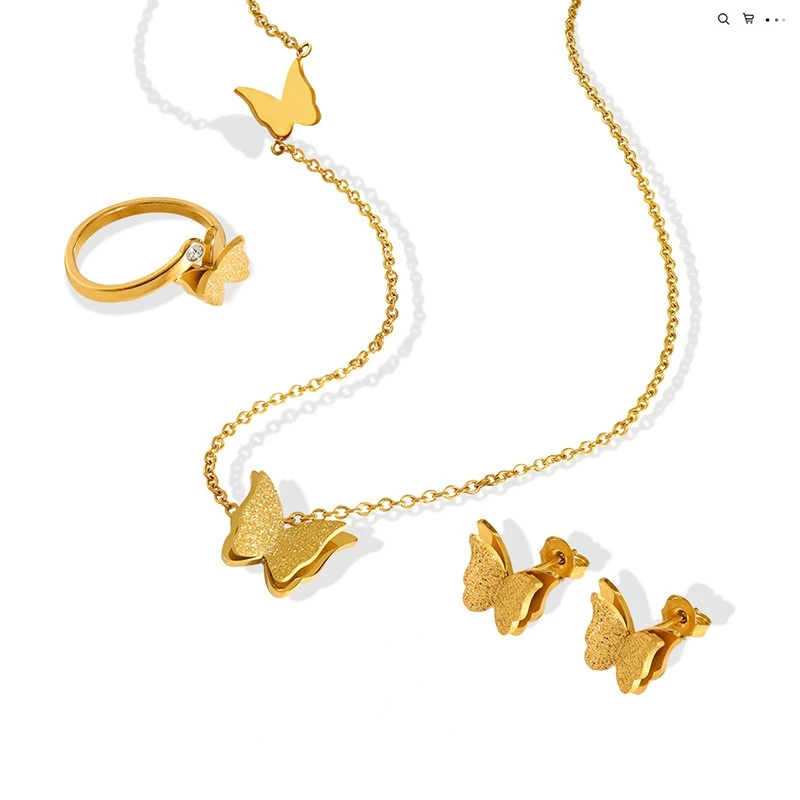 Women's Jewelry Set Titanium Steel Smart Scrub Butterfly Three-piece Pendant Necklace Earring Ring Fade-Free Accessories
Women's Jewelry Set Titanium Steel Smart Scrub Butterfly Three-piece Pendant Necklace Earring Ring Fade-Free Accessories