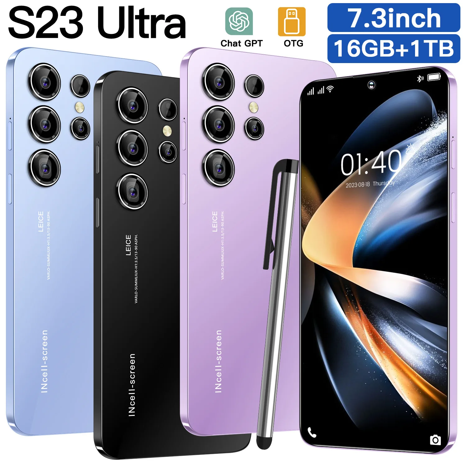 

Смартфон S23 Ultra, оригинальный смартфон, экран 6,7 дюйма, 16 ГБ + 1 ТБ, Android, разблокированные смартфоны с двумя Sim-картами, глобальная версия