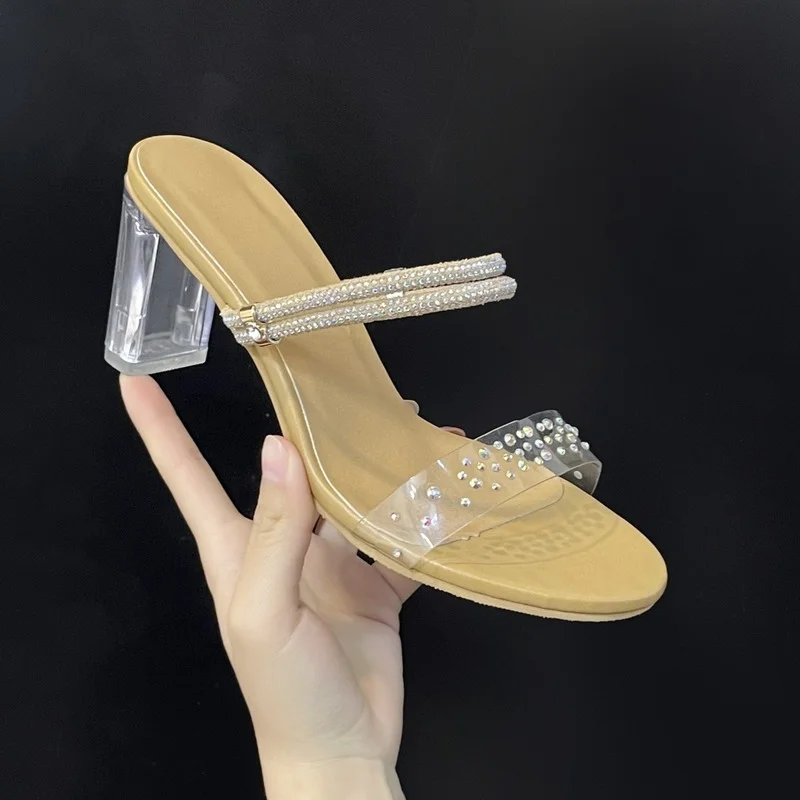 2022 New Women's High-heeled Rhinestone Fashion Slippers Women's Sexy Thick Heels with Two-piece Sandals Women
2022 New Women's High-heeled Rhinestone Fashion Slippers Women's Sexy Thick Heels with Two-piece Sandals Women
