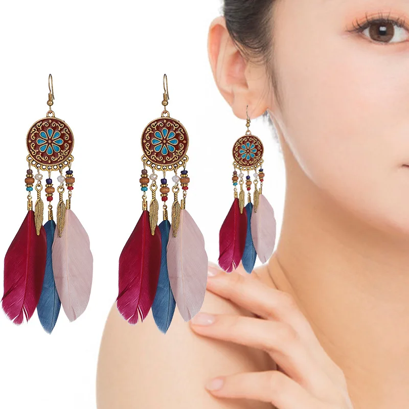 Bohemian Long Feather Dangle Earrings for Women Beach Chain Tassel Drop Earrings Wedding Bride Jewelry Wholesale
Bohemian Long Feather Dangle Earrings for Women Beach Chain Tassel Drop Earrings Wedding Bride Jewelry Wholesale