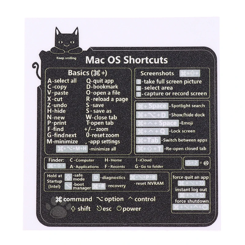 Mac OS Reference Keyboard Computer Shortcut Sticker Adhesive Removable Stickers For Quick Reference Keyboard Guide Black
Mac OS Reference Keyboard Computer Shortcut Sticker Adhesive Removable Stickers For Quick Reference Keyboard Guide Black