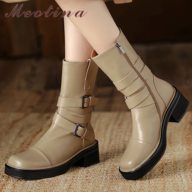Meotina Women Genuine Leather Ankle Boots Round Toe Platform Thick Mid Heel Zipper Buckle Ladies Short Boots Shoes Autumn Winter
Meotina Women Genuine Leather Ankle Boots Round Toe Platform Thick Mid Heel Zipper Buckle Ladies Short Boots Shoes Autumn Winter