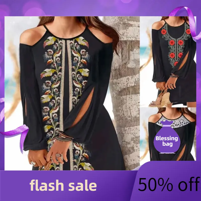 2022 spring and autumn new cut-out off shoulder long sleeve holiday bohemian dress
2022 spring and autumn new cut-out off shoulder long sleeve holiday bohemian dress