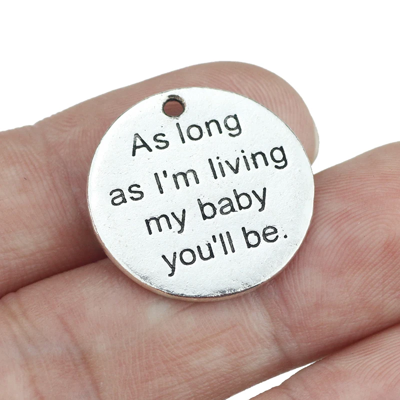 10 Pieces Antique Silver Plated Round Disc Letter Charm Carved As Long as i'm living my baby you'll be Word Charm Wholesale
10 Pieces Antique Silver Plated Round Disc Letter Charm Carved As Long as i'm living my baby you'll be Word Charm Wholesale