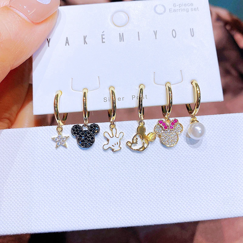 

Romantic 6pcs/Set Cute Crystal Cartoon Animal Dangle Earrings for Women Cubic Zircon Huggies Jewelry