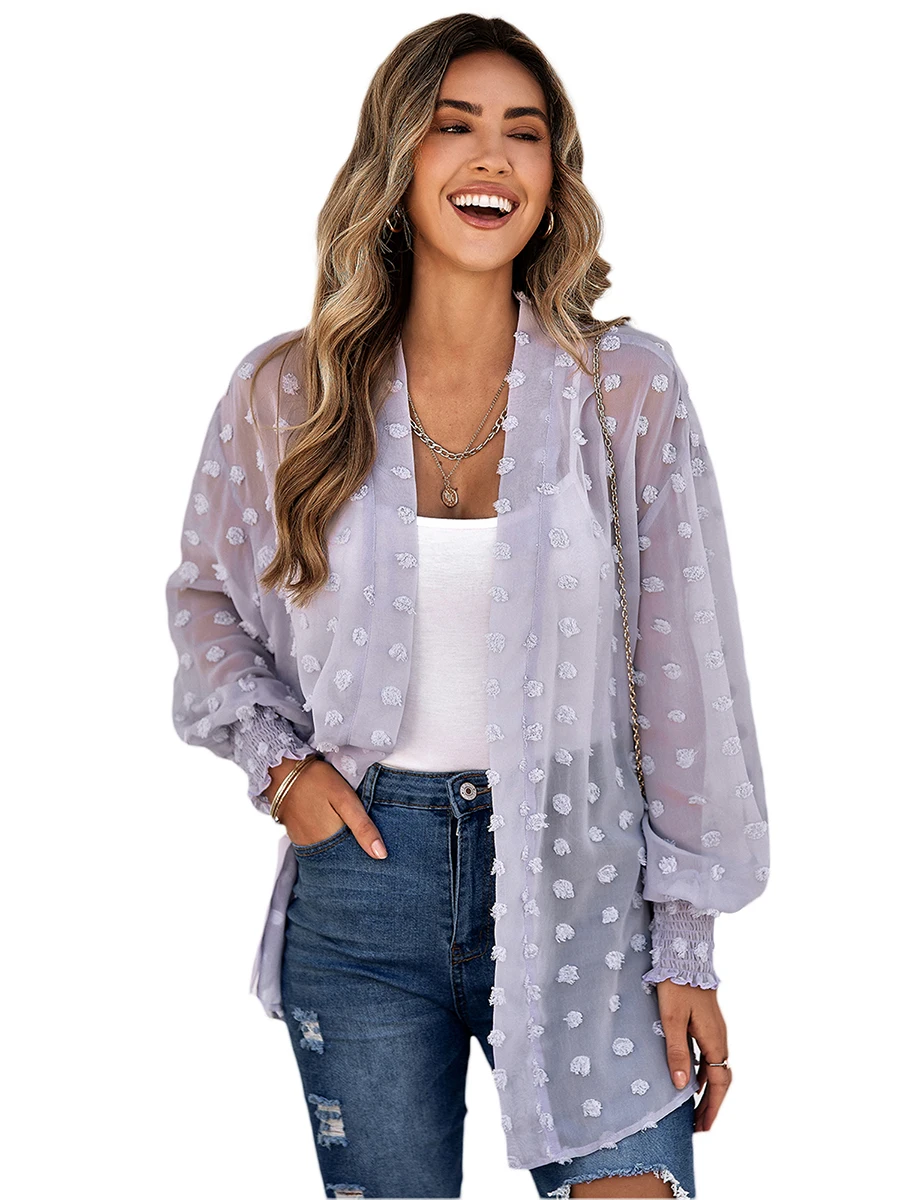 Women Chiffon Cardigan Bolero Shrug Swiss Dot Print See Through Long Sleeve Open Front Blouse
Women Chiffon Cardigan Bolero Shrug Swiss Dot Print See Through Long Sleeve Open Front Blouse