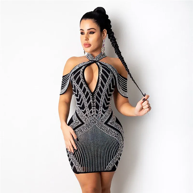 Sexy Off Shoulder Diamonds Black Dress Fashion Summer Hollow Out Women's Bandage Dress for Party Club Wear New Style Outfits
Sexy Off Shoulder Diamonds Black Dress Fashion Summer Hollow Out Women's Bandage Dress for Party Club Wear New Style Outfits