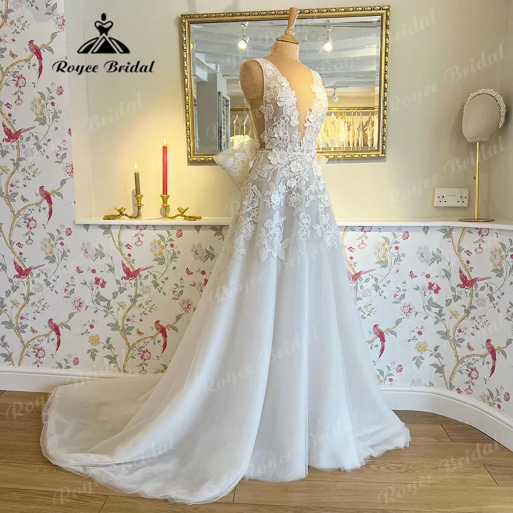 Plunging Lace Floral Deep V Neck Wedding Dress with Bow Backless 2024 robe chic Wedding Bridal Gown Women sukienka na wesele
Plunging Lace Floral Deep V Neck Wedding Dress with Bow Backless 2024 robe chic Wedding Bridal Gown Women sukienka na wesele