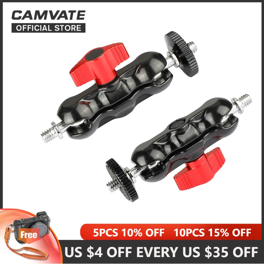 CAMVATE Dual Ballhead Arm Support Holder With 1/4"-20 Male Screw For On-camera LCD Monitor Video Light Photography Rig 2pcs
CAMVATE Dual Ballhead Arm Support Holder With 1/4"-20 Male Screw For On-camera LCD Monitor Video Light Photography Rig 2pcs
