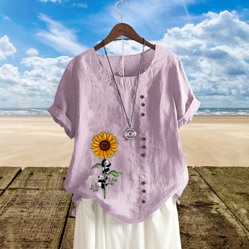 Popular Round Neck Printed Loose Linen T-Shirt for Lady Fashion Short Sleeve Top in Summer XS-5XL Women's Casual Shirt
Popular Round Neck Printed Loose Linen T-Shirt for Lady Fashion Short Sleeve Top in Summer XS-5XL Women's Casual Shirt