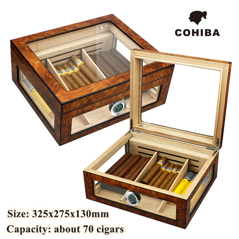 325x275x130mm Cedar Wood Cigar Humidor Transparent Glass Windows Skylight Cigarette Storage Box Capacity 70 Cigars Case
325x275x130mm Cedar Wood Cigar Humidor Transparent Glass Windows Skylight Cigarette Storage Box Capacity 70 Cigars Case