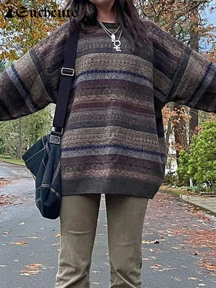SUCHCUTE Harajuku Vintage Striped Print Sweater Women Y2K Oversized Full Sleeve Basic Aesthetic Casual Sweater Winter Streetwear
SUCHCUTE Harajuku Vintage Striped Print Sweater Women Y2K Oversized Full Sleeve Basic Aesthetic Casual Sweater Winter Streetwear