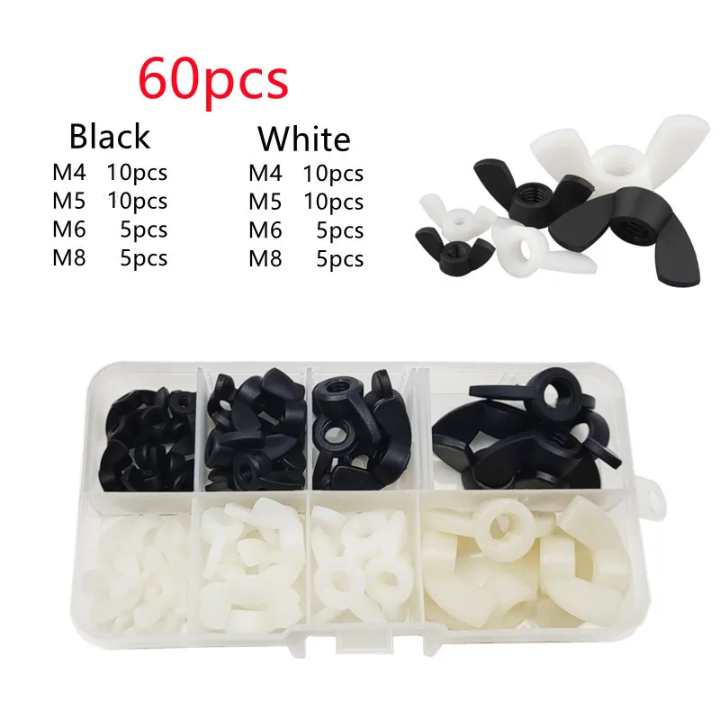 60pcs/lot Black White M4 M5 M6 M8 Nylon Wing Nut Butterfly Nut Ingot Plastic Wing Nuts Assortment Kit
60pcs/lot Black White M4 M5 M6 M8 Nylon Wing Nut Butterfly Nut Ingot Plastic Wing Nuts Assortment Kit