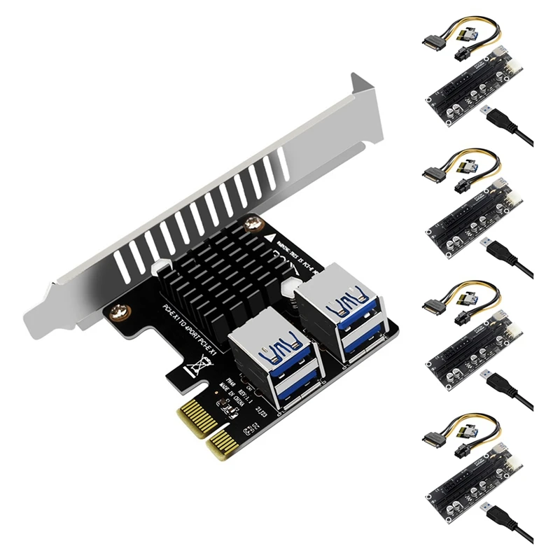 PCI-E X1 To 4 Port USB3.0 Expansion Card PCI-E X16 Riser Card Full Interface Adapter For Graphics Card BTC Mining
PCI-E X1 To 4 Port USB3.0 Expansion Card PCI-E X16 Riser Card Full Interface Adapter For Graphics Card BTC Mining